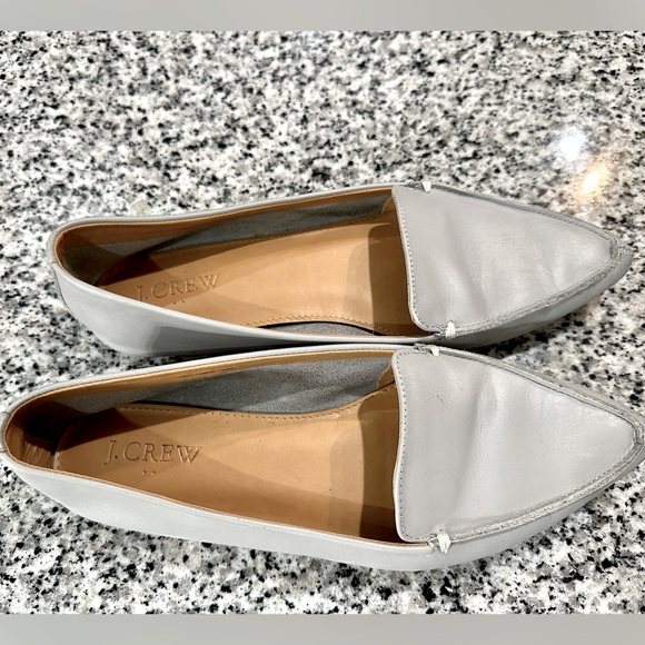 J Crew Gray Leather Pointed Toe Loafers, Size 7
